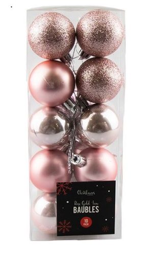Christmas Rose Gold Assorted Baubles Set 4cm Pack Of 10