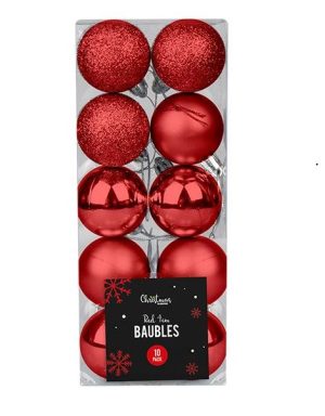 Christmas Red Assorted Baubles Set 4cm Pack Of 10