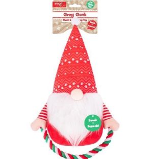 Smart Choice Christmas Squeaky Plush & Rope Gonk Dog Toy