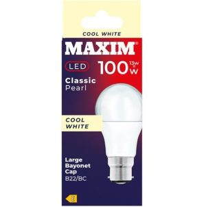Maxim 13W=100W Classic Pearl Cool White B22/BC LED Light Bulb