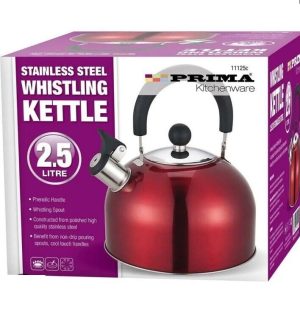 Prima Stainless Steel Red Whistling Kettle 2.5l