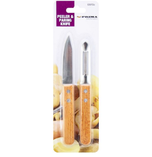Prima Stainless Steel Wood Handle Peeler & Paring Knife Set 2pc