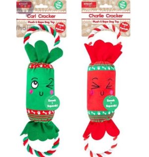 Smart Choice Christmas Squeaky Plush & Rope Cracker Dog Toy