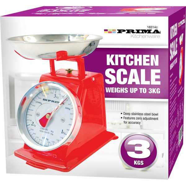 Premium Prima mechanical red retro kitchen scale 3kg