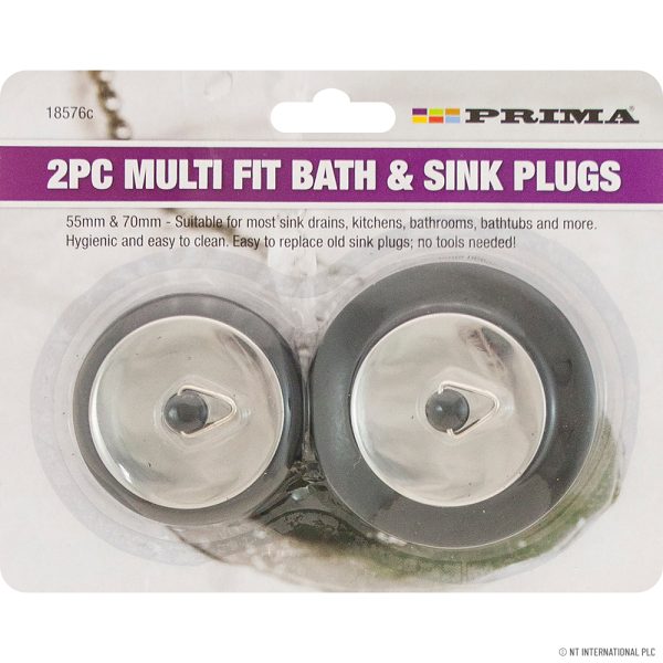 Premium Prima multi fit bath & sink plugs set 2pc