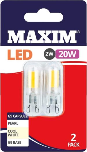 Maxim G9 Capsule LED 2W-20W Light Bulb Cool White Pack Of 2