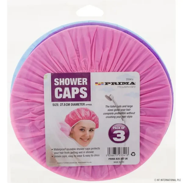 Premium Prima shower caps colours 27.5cm pack of 3