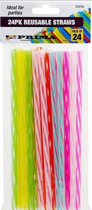 Prima Assorted Colour Reusable Straws Pack of 24