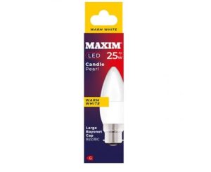Maxim 3W=25W Candle Pearl Warm White B22 BC LED Light Bulb