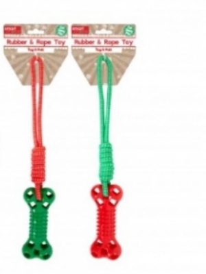 Smart Choice Christmas Rubber & Rope Bone Dog Toy
