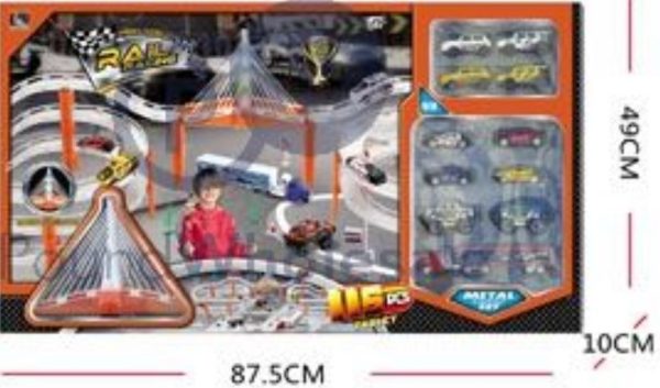 Premium Rail racing 115pc metal car play set