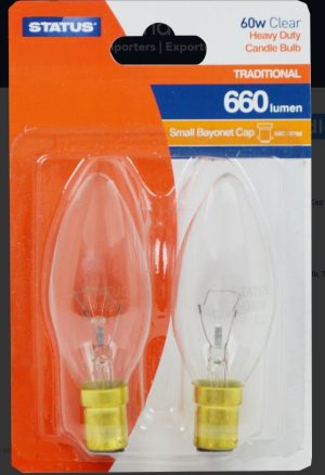 40W Heavy Duty Candle SBC Clear 2pk (Image For Illustration)
