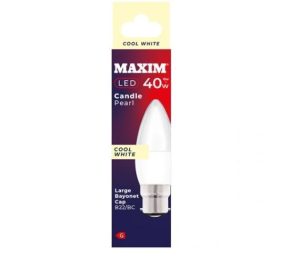 Maxim 6W=40W Candle Pearl Cool White B22 BC LED Light Bulb