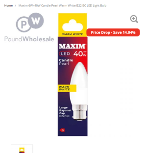Maxim 6W=40W Candle Pearl Warm White B22 BC LED Light Bulb