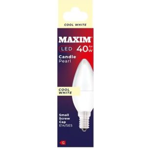 Maxim 6W=40W Candle Pearl Cool White E14 SES LED Light Bulb