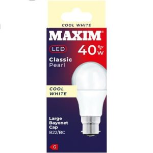Maxim 6W=40W Classic Pearl Cool White B22 BC LED Light Bulb