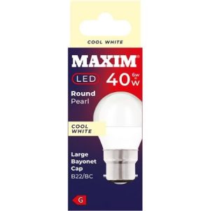Maxim 6W=40W Round Pearl Cool White B22 BC LED Light Bulb