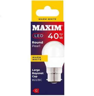 Maxim 6W=40W Round Pearl Warm White B22 BC LED Light Bulb