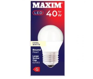 Maxim 6W=40W Round Cool White E27 Es LED Light Bulb