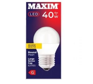 Maxim 6W-40W Round Pearl E27 ES Warm White LED Light Bulb