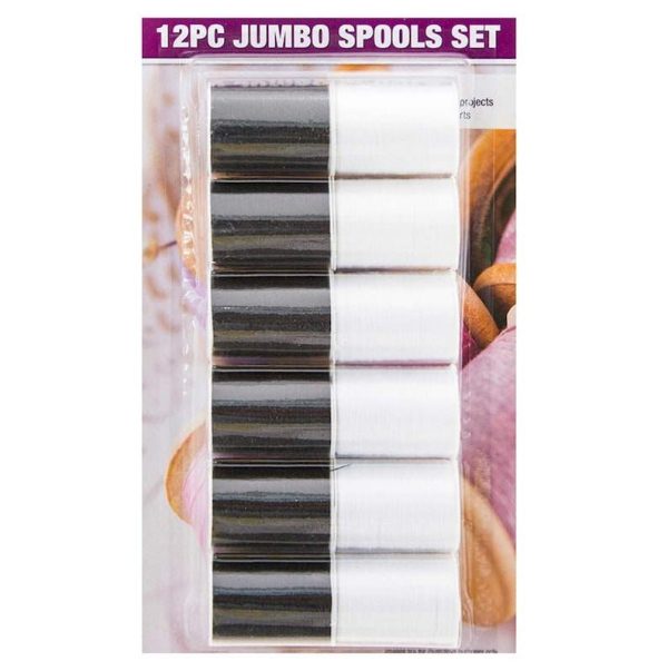 Premium Prima jumbo black & white thread spools set pack of 12