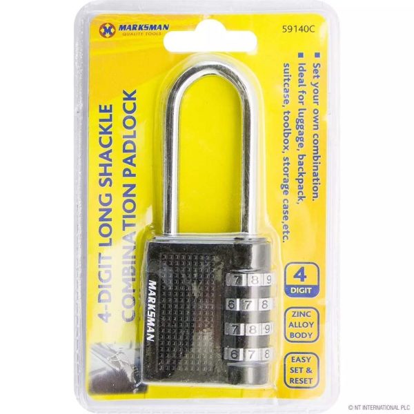 Premium Marksman 4-digit long shackle combination padlock