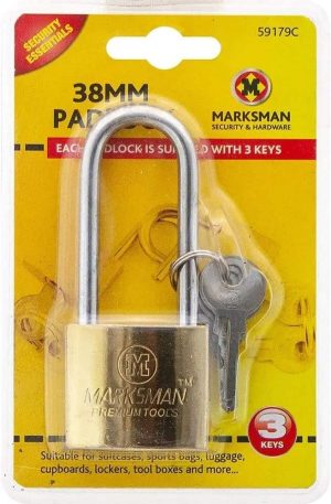 Marksman Long Beam Brass-Coated Padlock 38mm