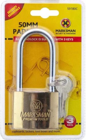 Marksman Long Beam Brass-Coated Padlock 50mm