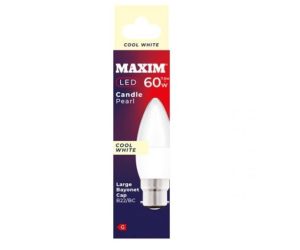 Maxim 7.5W=60W Candle Pearl Cool White B22 BC LED Light Bulb