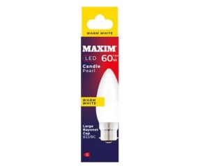 Maxim 7.5W=60W Candle Pearl Warm White B22 BC LED Light Bulb