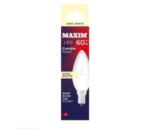 Maxim 7.5W=60W Candle Pearl Cool White E14 SES LED Light Bulb