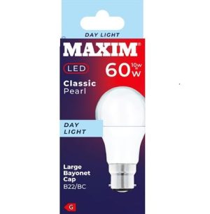 Maxim 10W=60W Classic Pearl Day Light B22 BC LED Light Bulb