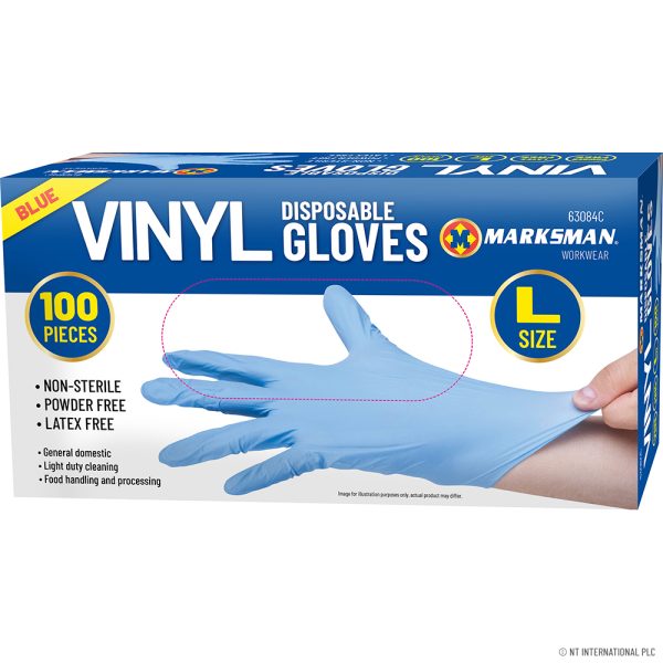 Premium Marksman blue vinyl gloves large 100pc