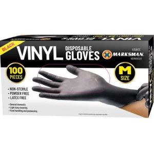 Marksman Black Vinyl Disposable Gloves Medium 100pc