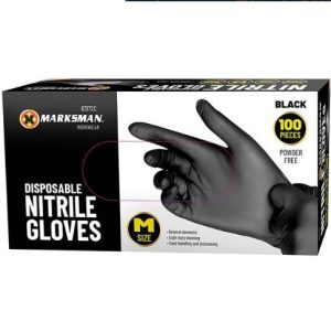 Marksman Black Nitrile Disposable Gloves Medium 100pc