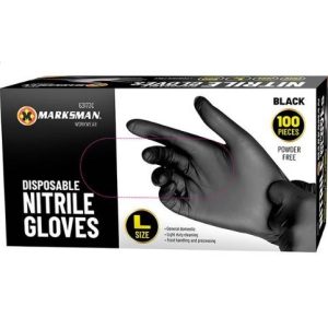 Marksman Black Nitrile Disposable Gloves Large 100pc