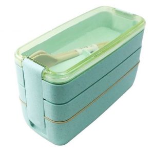 Eco Bamboo Fibre Green 3 Layer Lunch Box