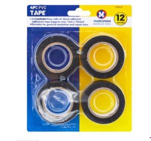 Marksman Black PVC Tape 12m X 19mm 4pc