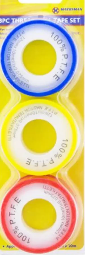 Marksman Assorted Ptfe Thread Seal Tape Set 5m X 10m 3pc
