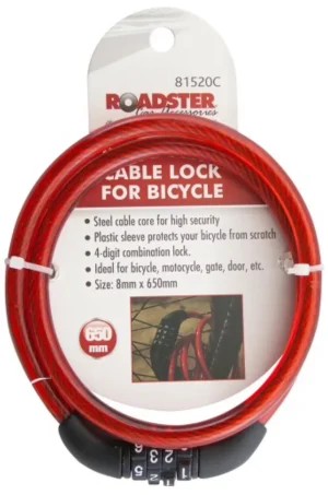 Roadster 4-Digit Combination Cable Lock For Bicycle 8mm X 650mm