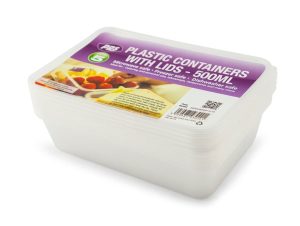 Clear Plastic Rectangular Food Container With Lid 500ml PACK OF 5