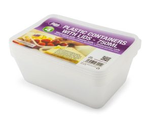 Clear Plastic Rectangular Food Container With Lid 750ml PACK OF 4