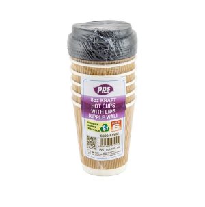 PPS Ripple Kraft Drink Cups With Lids 8oz Pack Of 6