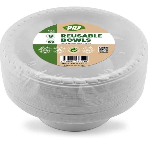 Premium White plastic eco-friendly bowls 12oz pack of 100