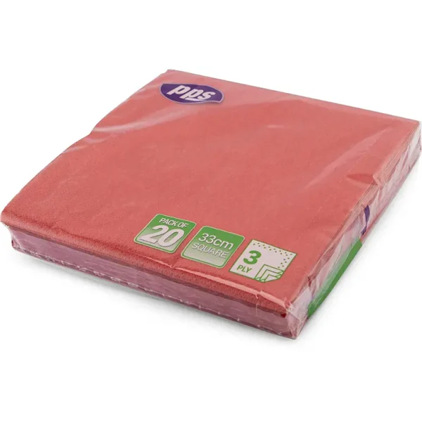 Premium Red 3 ply paper napkins 33cm pack of 20