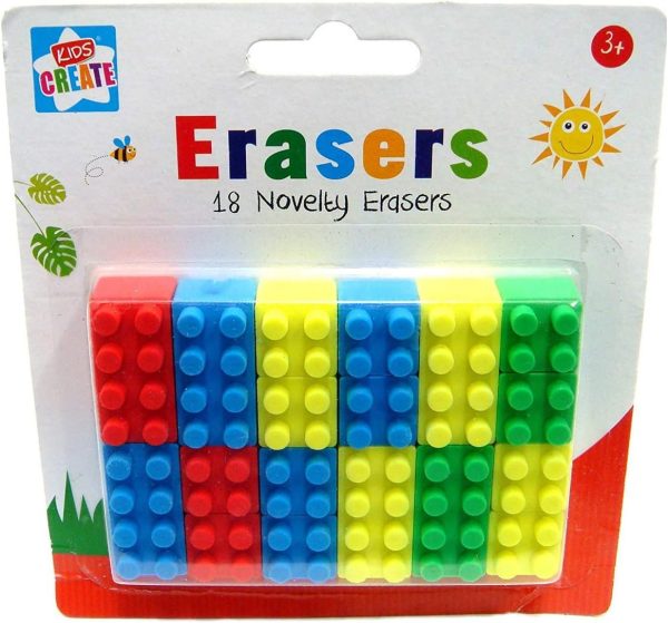 Premium Kids create brick shape erasers pack of 18