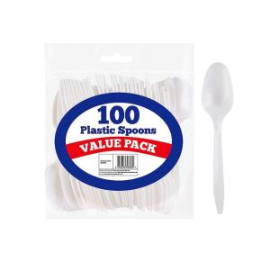 DID White Disposable Plastic Spoons Pack Of 100