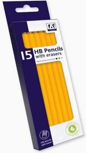 HB Pencils With Erasers Set PACK OF 15