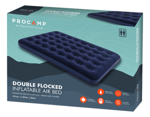 Procamp Double Flocked Inflatable Air Bed 191cm X 137cm X 22cm