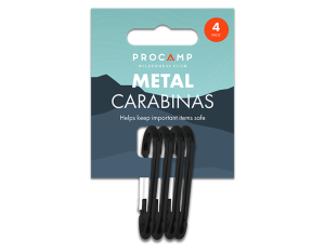 Procamp Black Metal Carabiner Clips Pack of 4